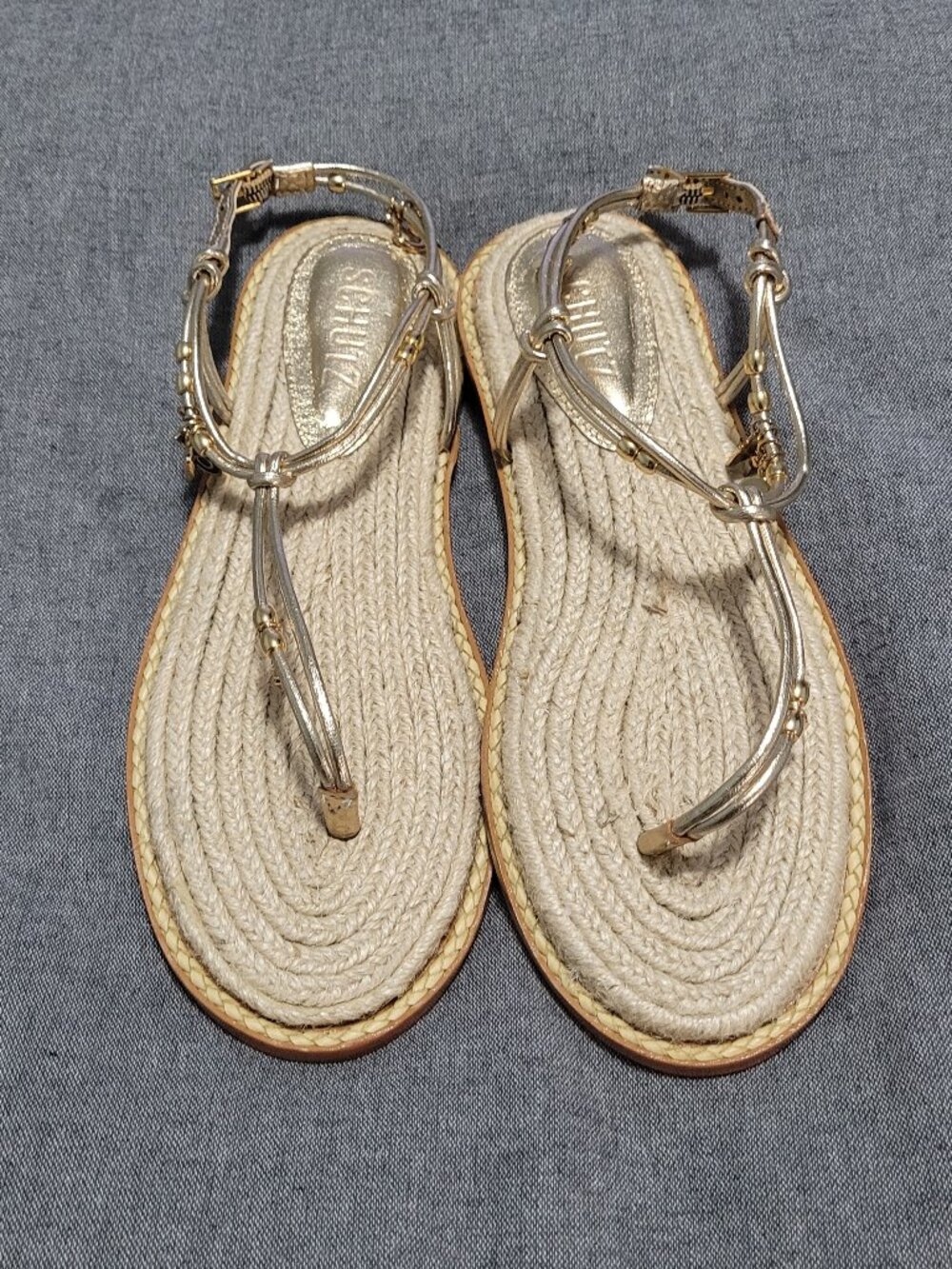 Schutz Gold Metallic Rope Sandals